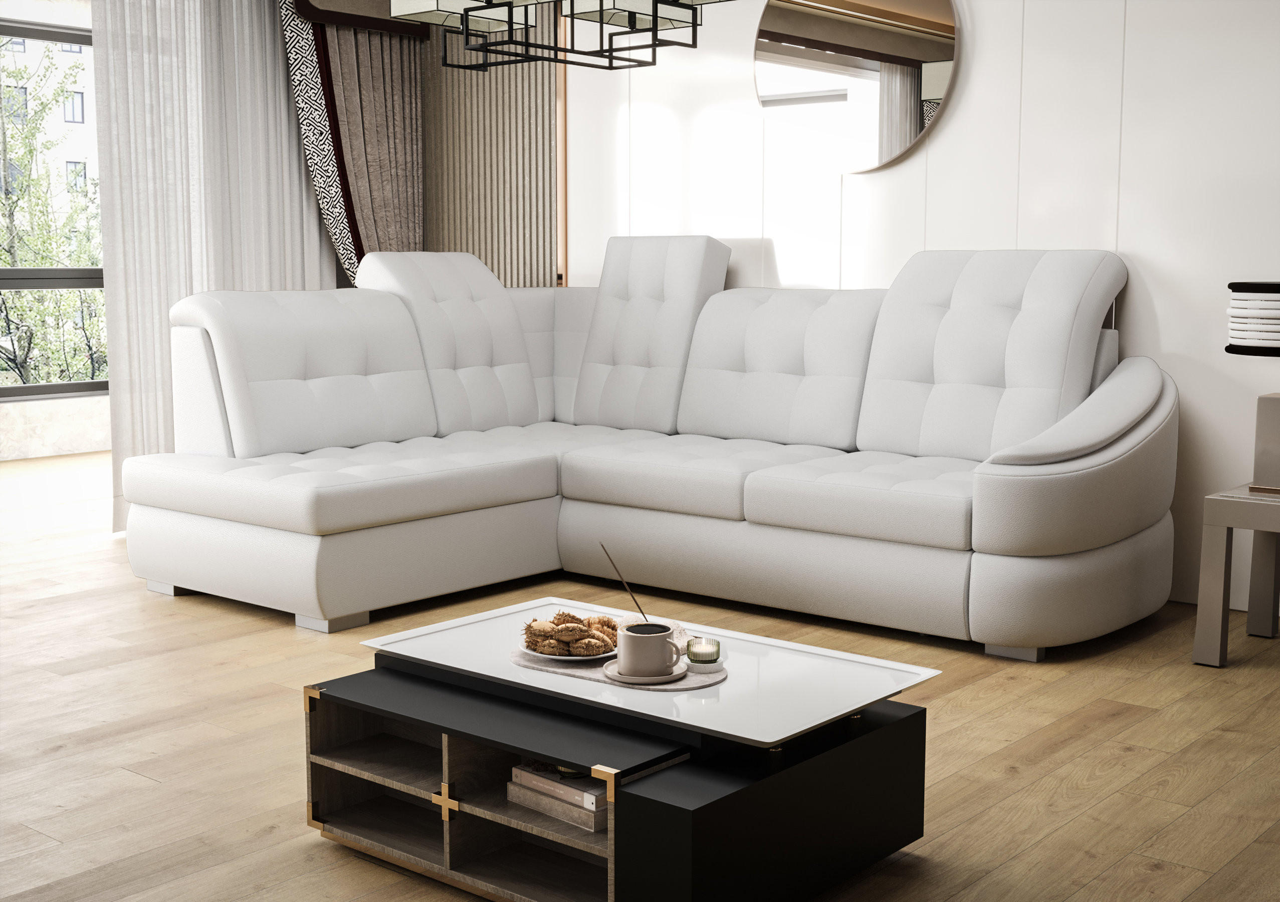 Thumbnail - O-Sofa Ecksofa, Weiß, Textil, 4-Sitzer, 260x180 cm, Wohnzimmer, Sofas & Couches, Wohnlandschaften, Ecksofas