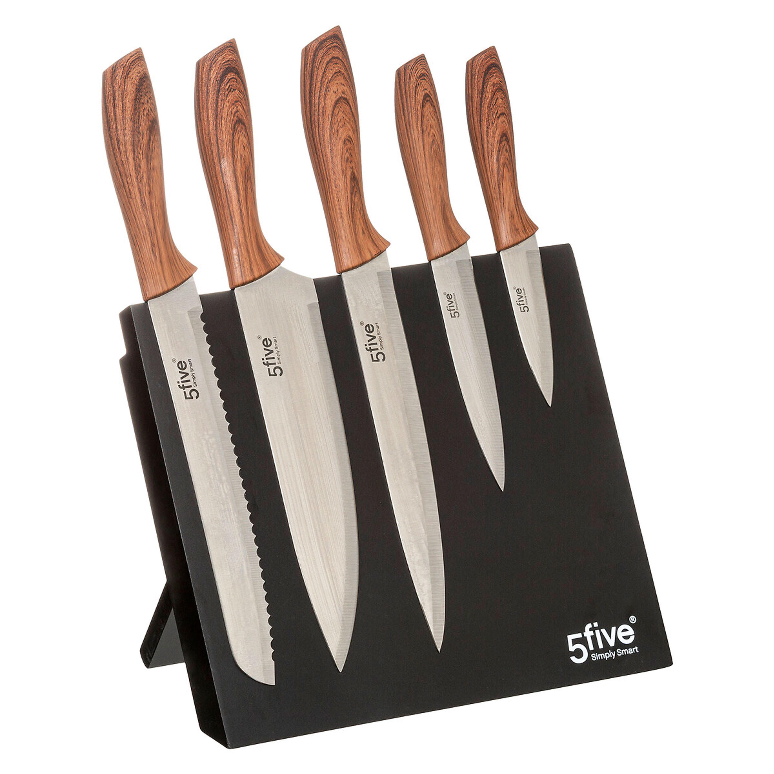 MAGNET-MESSERBLOCK bestückt 6-tlg., mit Messern, MDF, Stahl, Kunststoff, Schwarz - Schwarz, Holzwerkstoff (6.8/36/24.5cm) - 5five Simply Smart