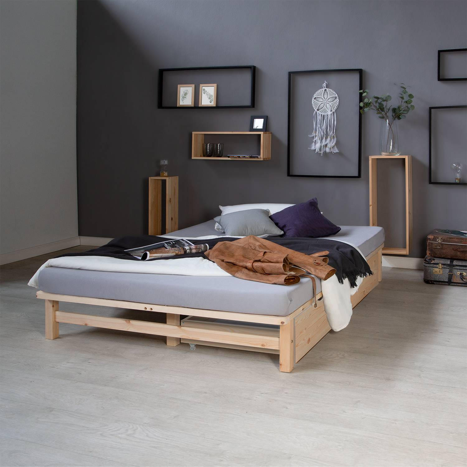 STAURAUMBETT mit Matratze 140/200 cm natur - Braun, Holz (140/200cm) - Homestyle4u