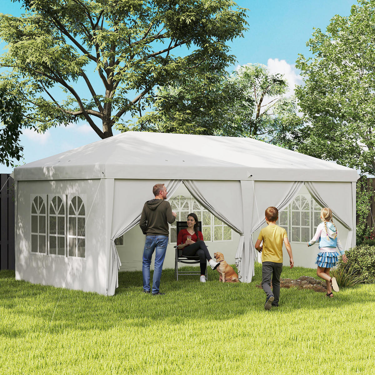 SKLÁDACÍ PAVILON, modrý, ocel, oxfordská tkanina - bílá, kov (295/270/585cm) - Outsunny