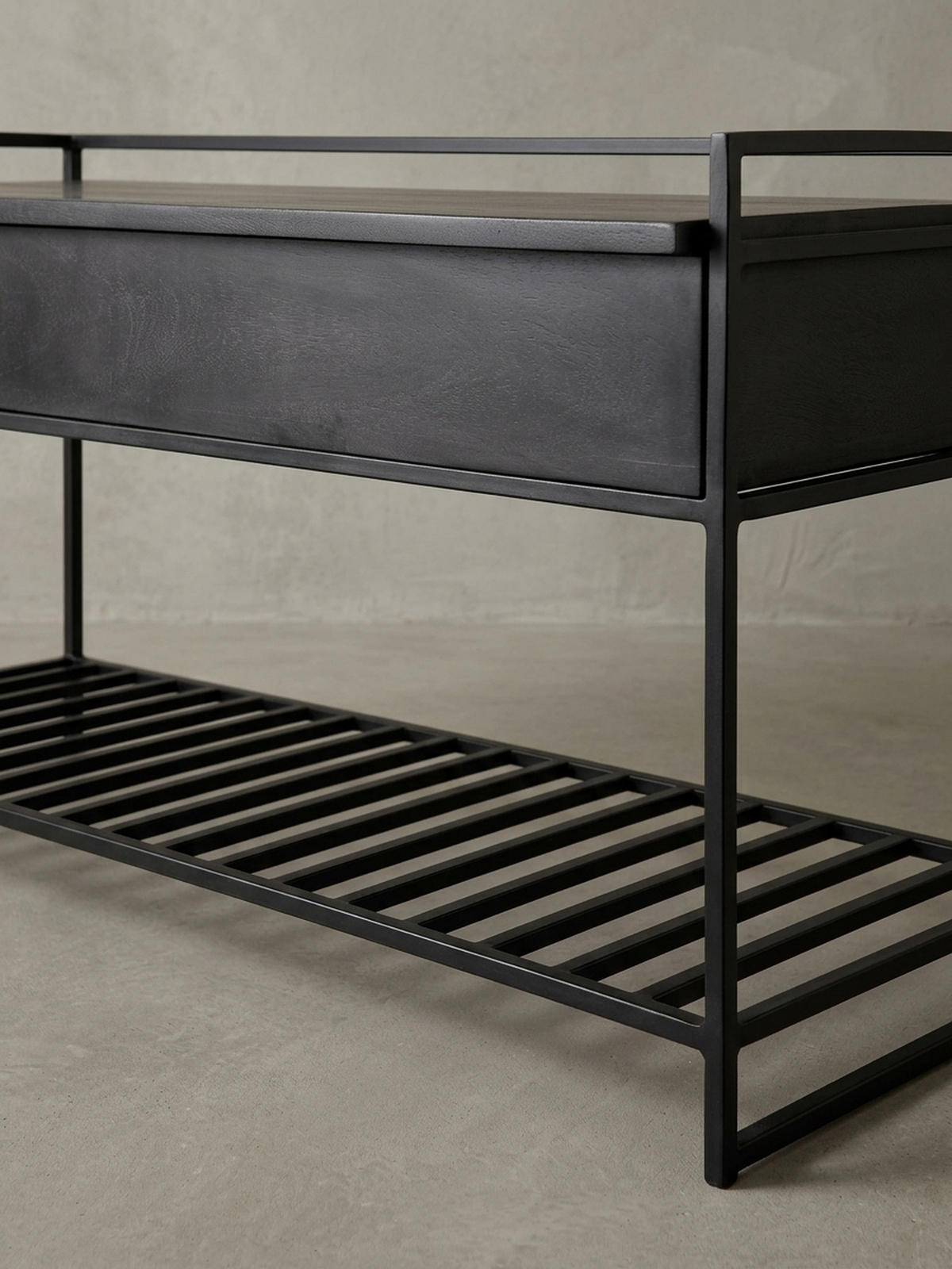 FLURBANK Holz Metall Sitzfläche hochklappbar, Schwarz 90x38x52 cm - Schwarz, Holz/Metall (90/52/38cm) - KADIMA DESIGN
