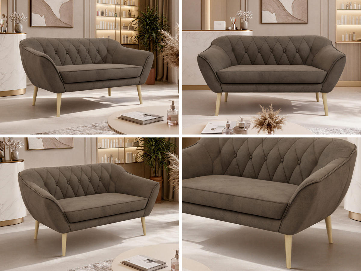 2-SITZER-SOFA PIRS - Braun Velvet - Holzbeine - Dunkelbraun/Buchefarben, Holzwerkstoff/Textil (140/75/74cm) - MKS