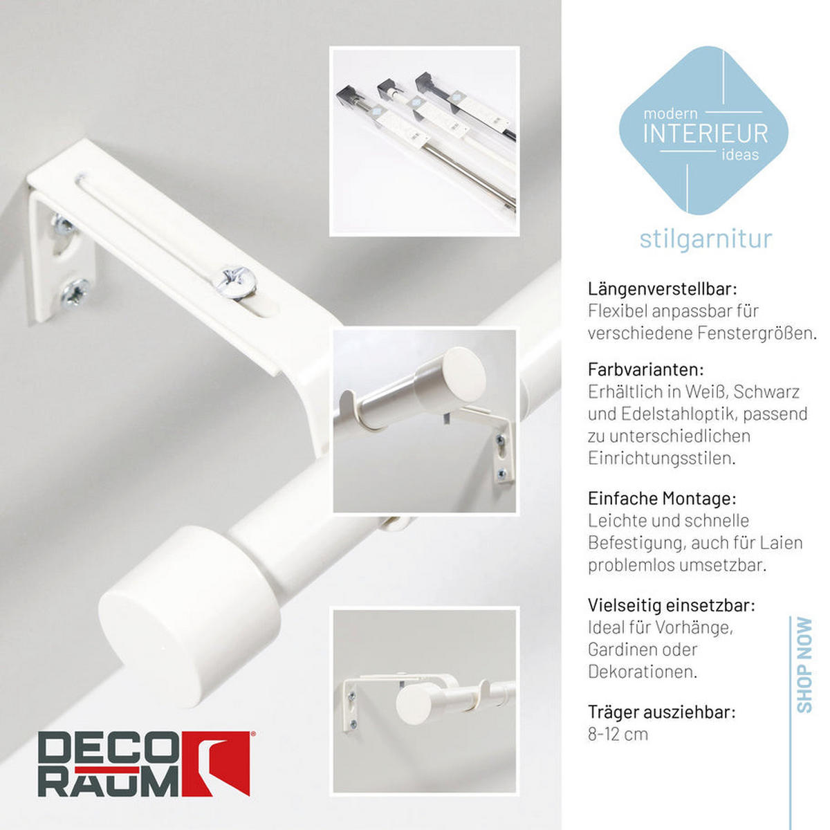 GARDINENSTANGE ausziehbar 160-310cm 1-Lauf Flexa - Weiß, Metall (160cm) - Deco-Raum
