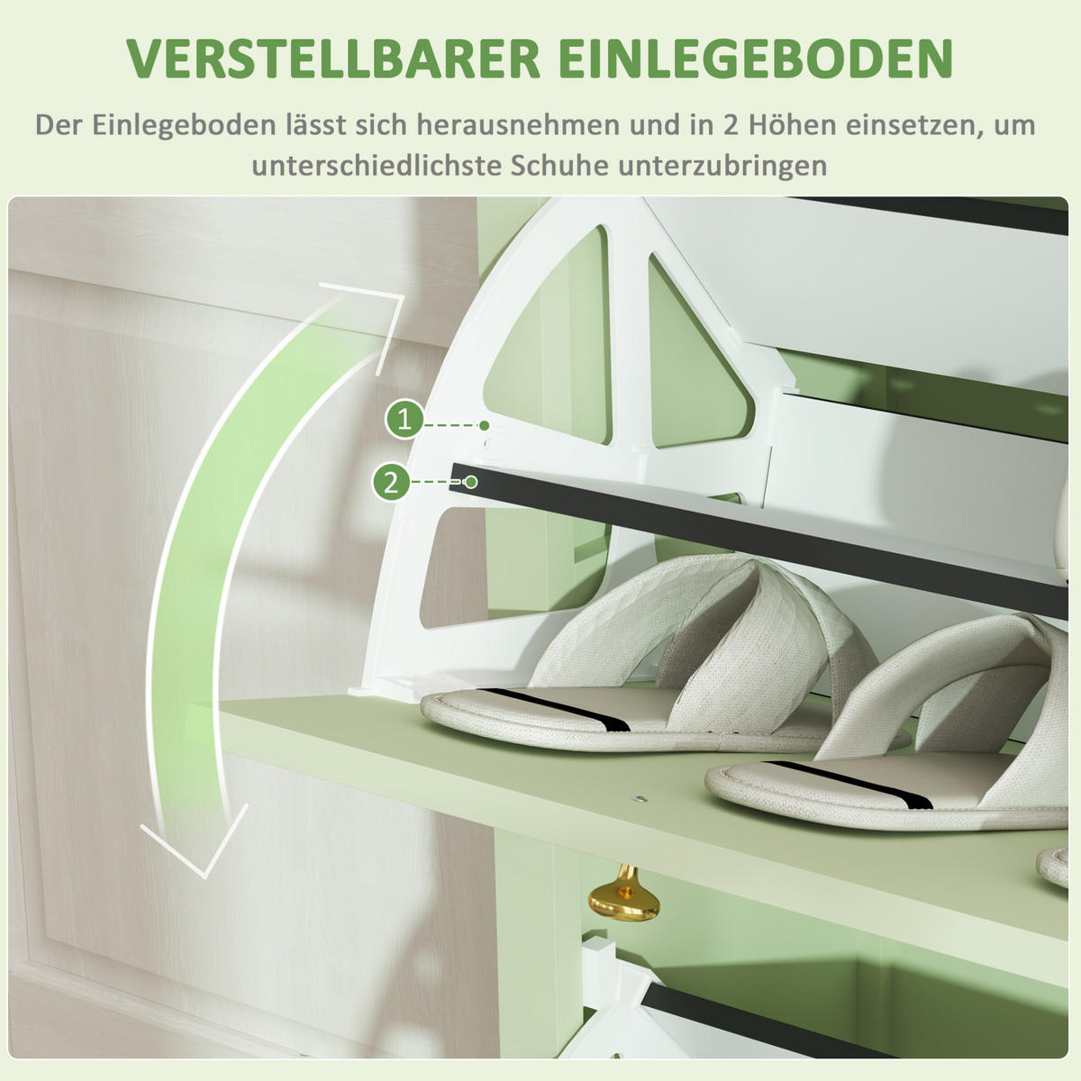 SCHUHSCHRANK 88/30/120 cm grün mit 2 Klappen und Schublade - Grün, Holzwerkstoff (88/120/30cm) - OKWISH