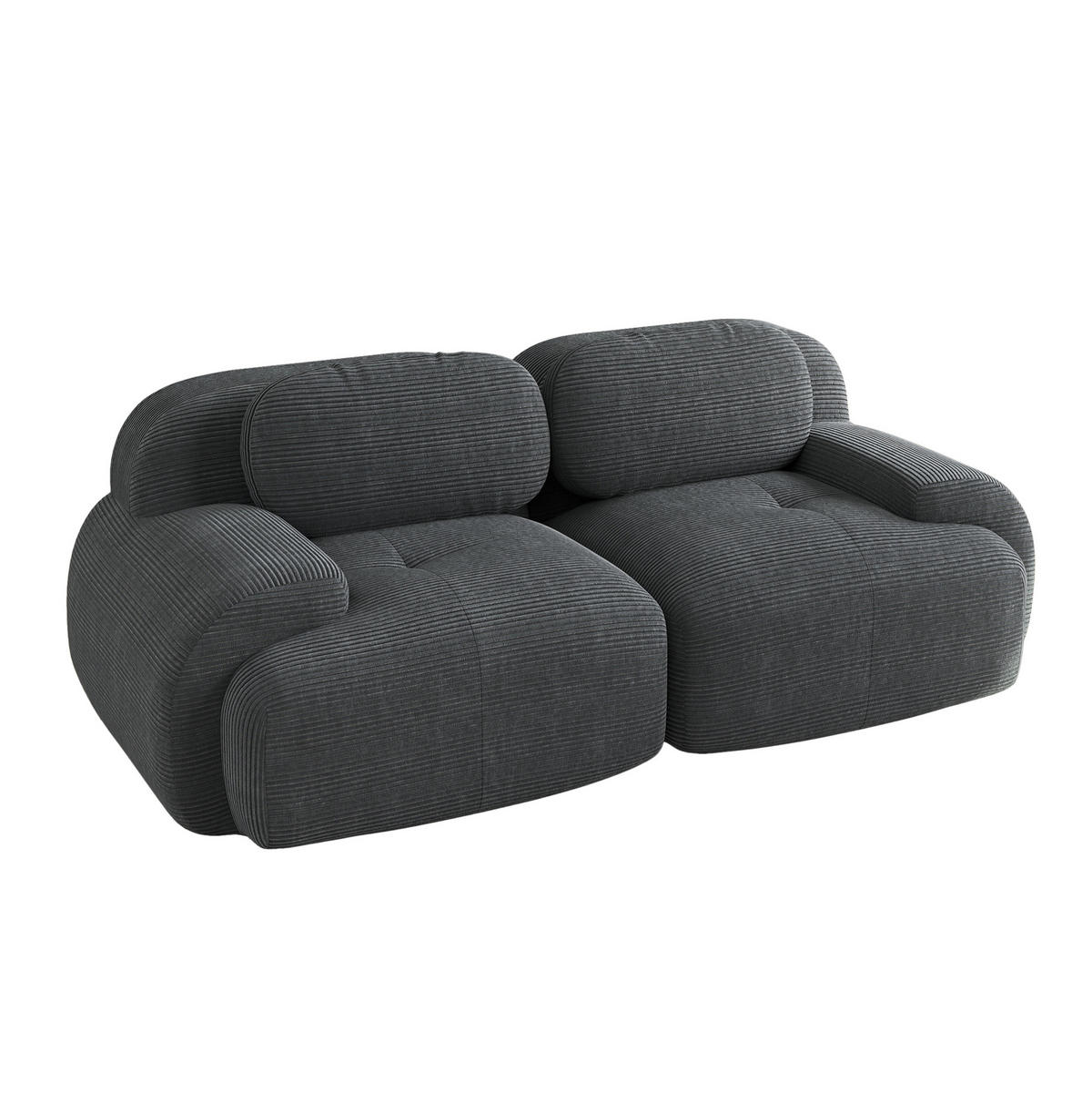 ECKSOFA modular rahmenlos mit geschwungenen Armlehnen und rutschfester Unterseite, Grau - Grau, Textil (208/103cm) - Redom