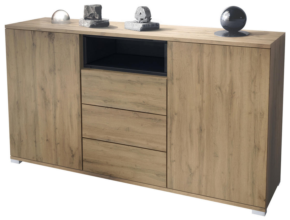 SIDEBOARD Skadu Schwarz Hochglanz - Schwarz Hochglanz, Holzwerkstoff (138.5/75.5/35cm) - Vladon