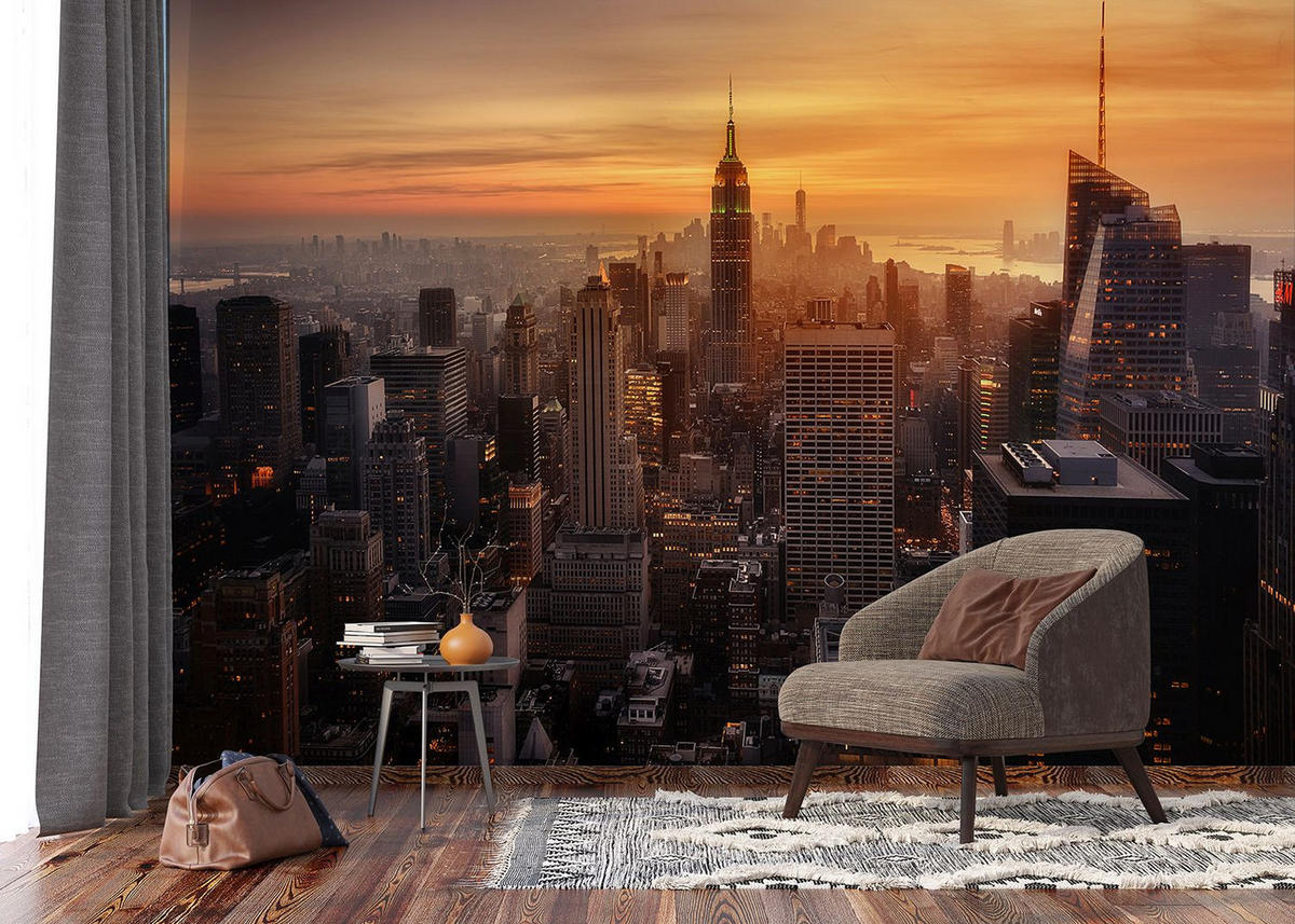 FOTOTAPETE Skyline von New York 375 x 270 cm - Orange, Papier (375/270cm) - Sanders & Sanders