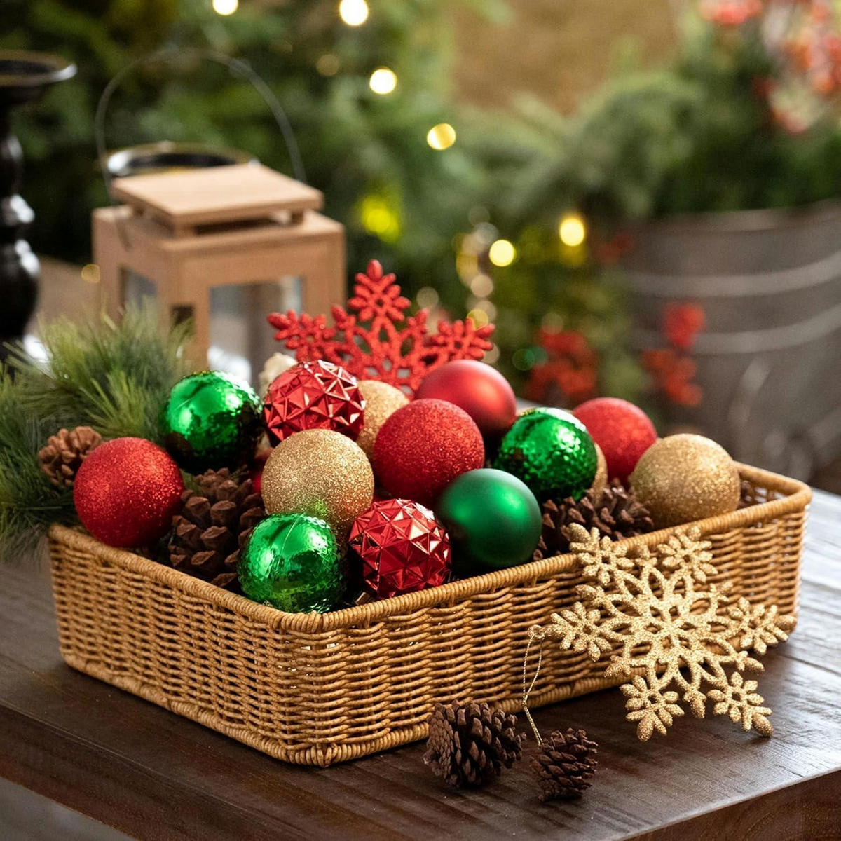 WEIHNACHTSKUGELN 50-teiliges Set Kunststoff Rot Grün Gold 5 cm - Multicolor, Kunststoff (6/6/6cm)