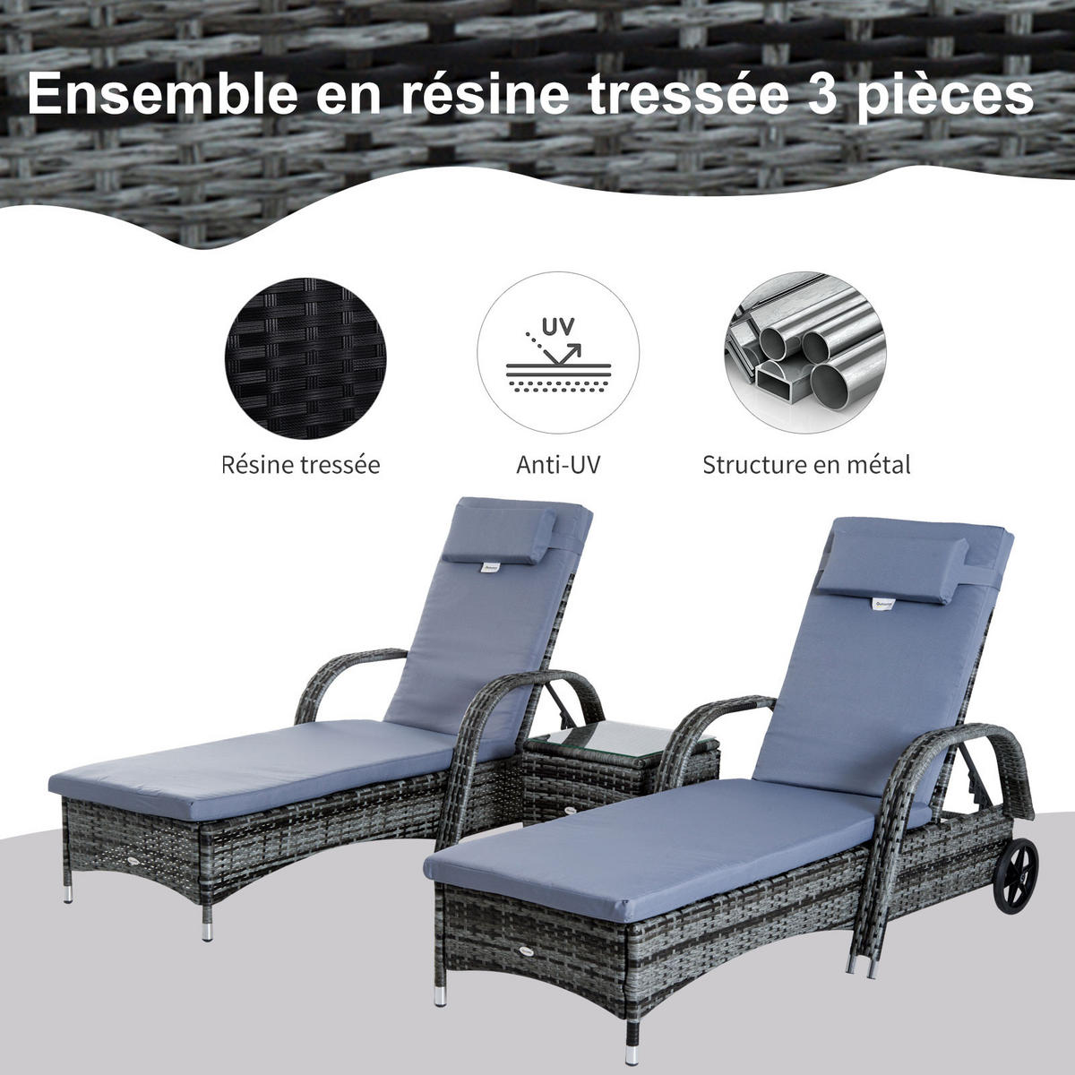 GARTENLIEGE DE-13561 5-fach verstellbar, mit Rollen Grau - Grau, Metall (73/56/200cm) - ComfortXL