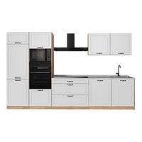 KÜCHENZEILE R-Line, Weiß Landhaus/Goldkraft Eiche, 340 cm Arbeitsplatte Marmor - Eichefarben/Weiß, Holzwerkstoff (340/206.8/60cm) - Vicco
