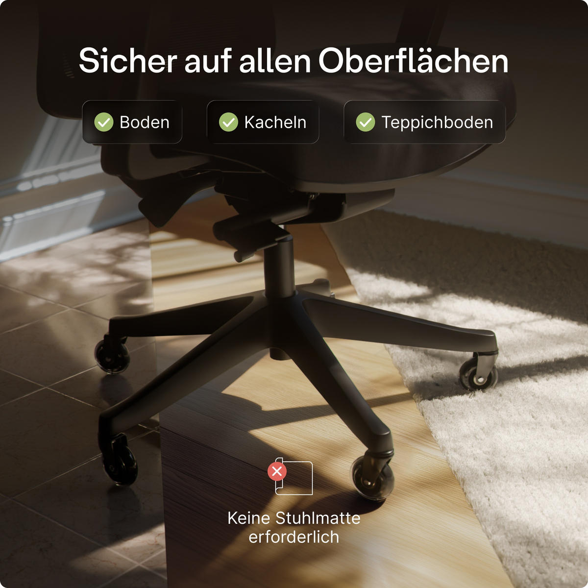 BÜROSTUHLROLLEN Schwarz, Ersatzrollen 360°, Set 5 Stück - Schwarz, Kunststoff (3.6/10.7/8.5cm) - Desktronic