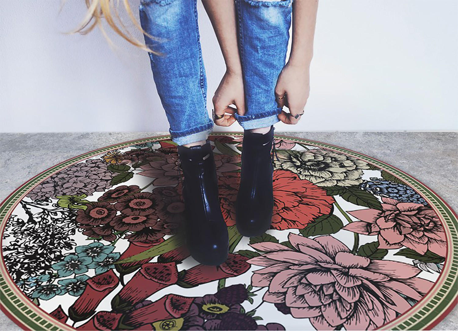 VINYL TEPPICH Ø140 cm Vielfältige Blumen - Rot, Kunststoff (150/150cm) - TULUP