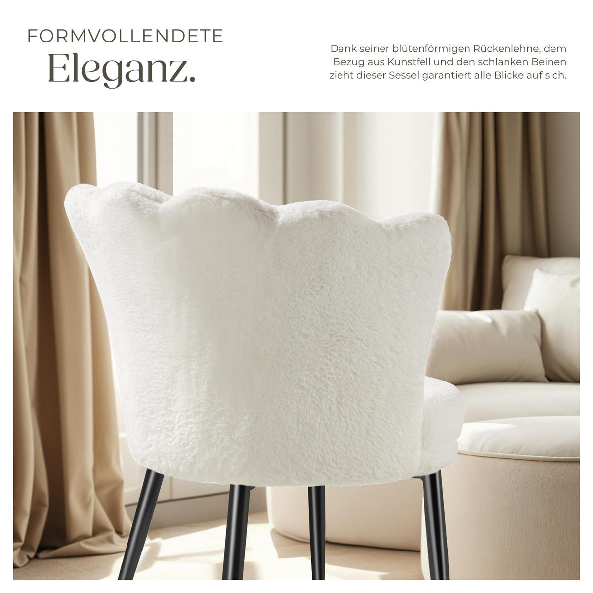 SESSEL Stella,67 x 64 x 76 cm,Kunstfell creme/schwarz - Creme/Schwarz, Textil (67/76/64cm) - tectake