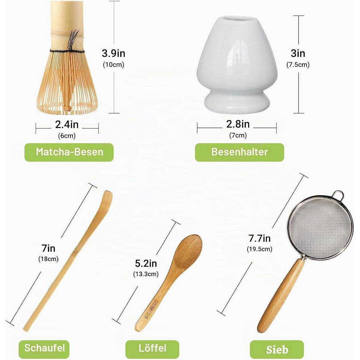 MATCHA Set 5-teiliges Set - Weiß, Naturmaterialien (11/1.5/22cm)