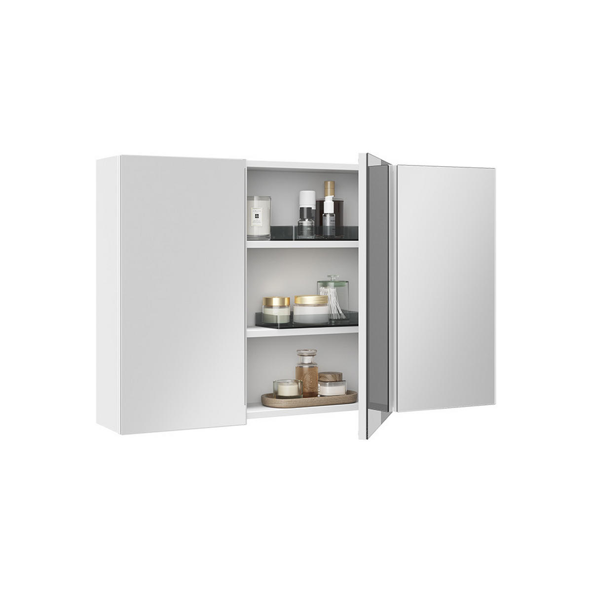 KOPALNIŠKA OMARICA Z OGLEDALOM Lavia, Bela, 100 x 60.2 cm - bela, leseni material (100/170/17cm) - Vicco