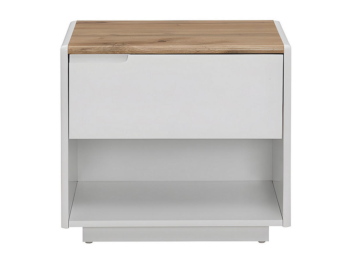 NACHTTISCH mit 1 Schublade & 1 Ablage - MDF - Weiß lackiert & Eichefarben - AMANI - Naturfarben, Holz (55/50/40cm) - Vente-Unique