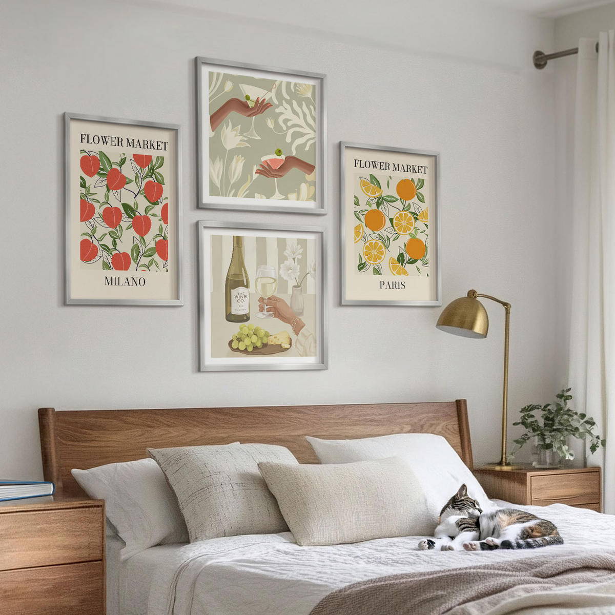 WANDBILDER 4er Set - 50x50 cm & 40x60 cm Silberner Rahmen - Blumenwein Mailand Paris - Silberfarben, Kunststoff (50/50cm) - ArtPrintCave