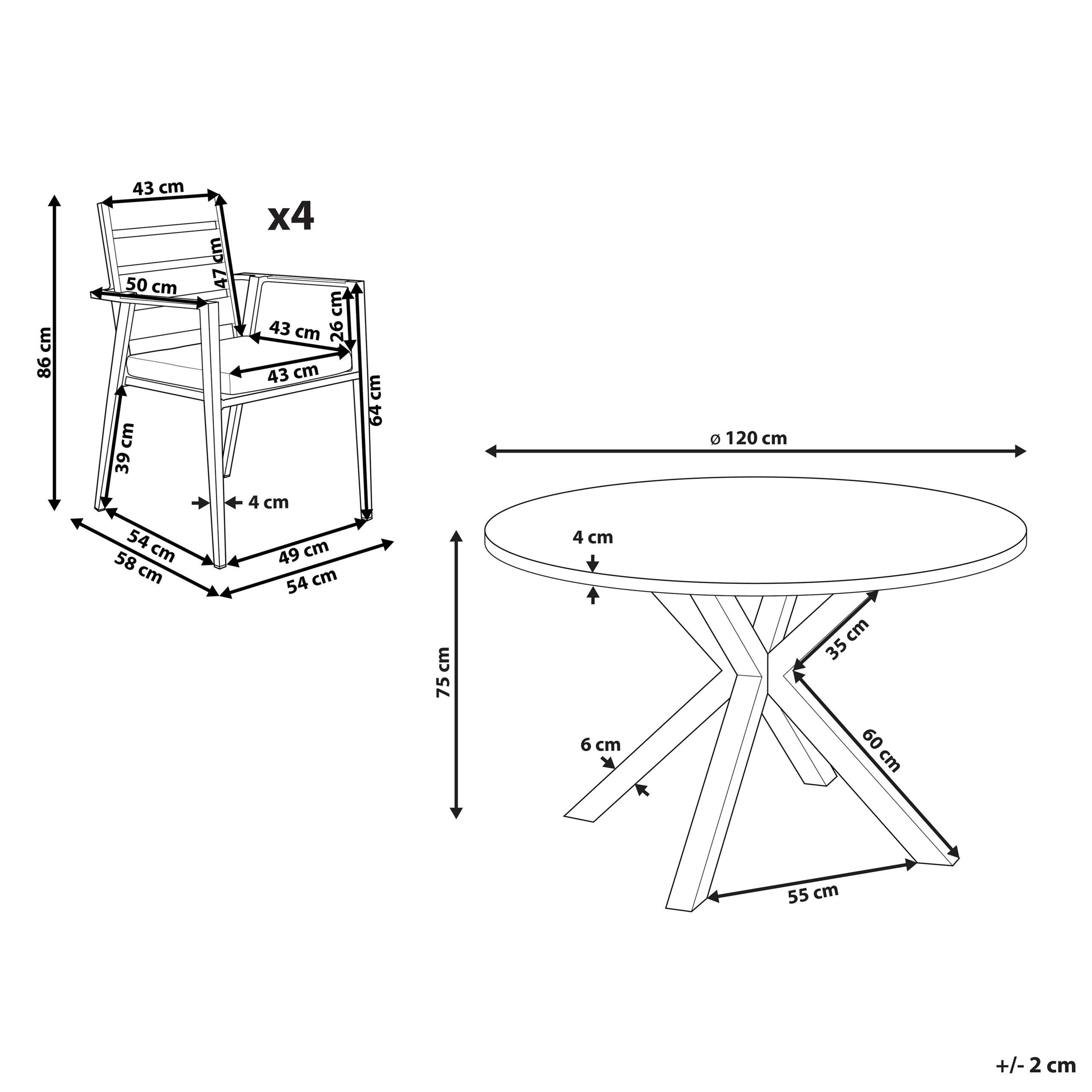 Thumbnail - Beliani Gartentisch-Set, Weiß, Grau, Metall, Gartenmöbel, Gartenmöbel-Sets