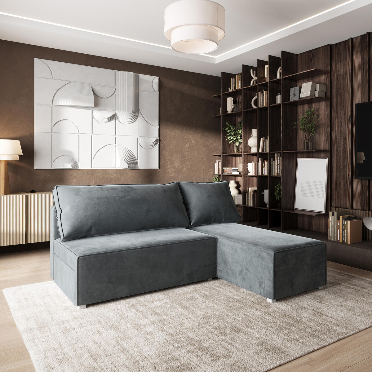 ROHOVÁ SEDAČKA BRISO šedá - šedá, dřevo/textil (200/140cm) - MASSENO