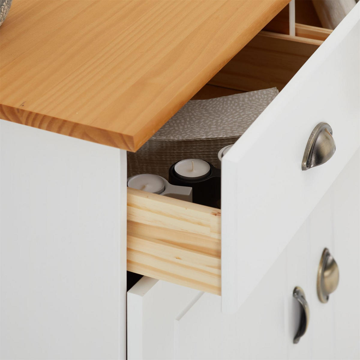 APOTHEKERKOMMODE COLMAR - Weiß/Braun, Holz (91/79/39cm) - IDIMEX