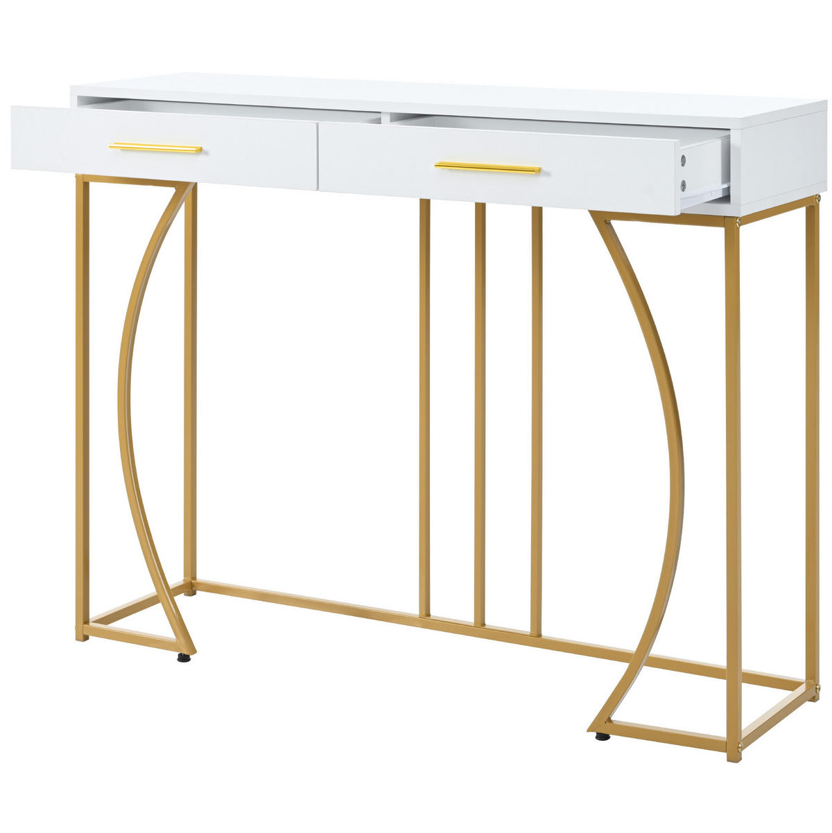 BEISTELLTISCH 110/32/85 cm in Weiß mit Schublade und Metallgestell - Weiß, Holzwerkstoff (32/110/85cm) - Flora Grace