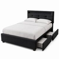 POLSTERBETT 90/200 cm in Schwarz mit 2 Schubladen, LED und Verstellbarem Kopfteil aus Leinen - Schwarz, Holzwerkstoff/Textil (90/200cm) - STILVORA