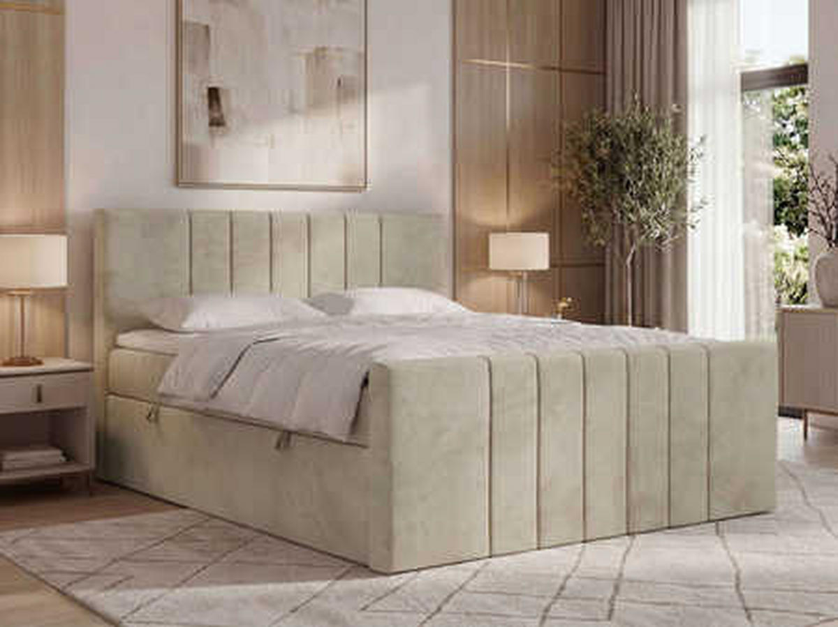 BOXSPRINGOVÁ POSTEĽ INERO DUO 160/200 - Béžová Samet - Topper Visco - H3 (stredne tvrdý) - čierna/béžová, textil/plast (160/200cm) - MKS