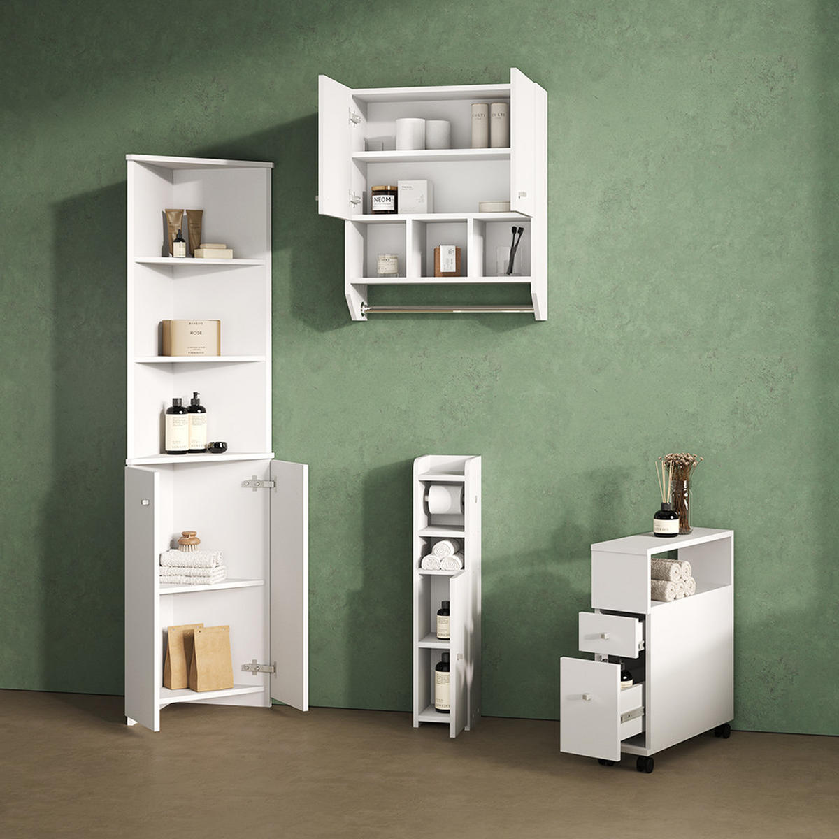 BADSCHRANK Fucino Weiß 52 x 175 cm Eckschrank mit 2 Türen - Weiß, Holzwerkstoff (52/175/36cm) - Livinity®