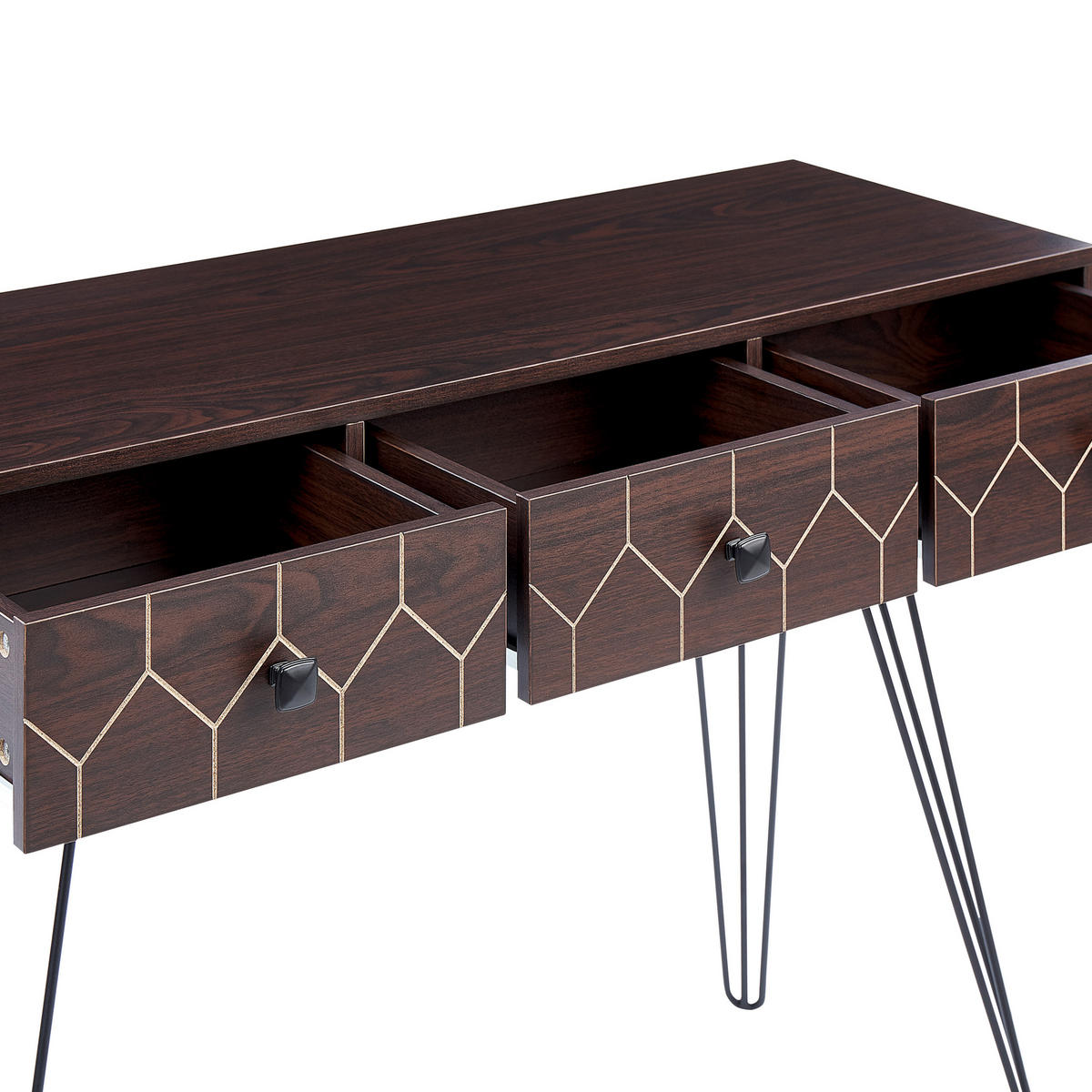 KONSOLENTISCH dunkler Holzfarbton/schwarz 3 Schubladen Malsala - Dunkelbraun/Schwarz, Holzwerkstoff (39/110/79cm) - Beliani