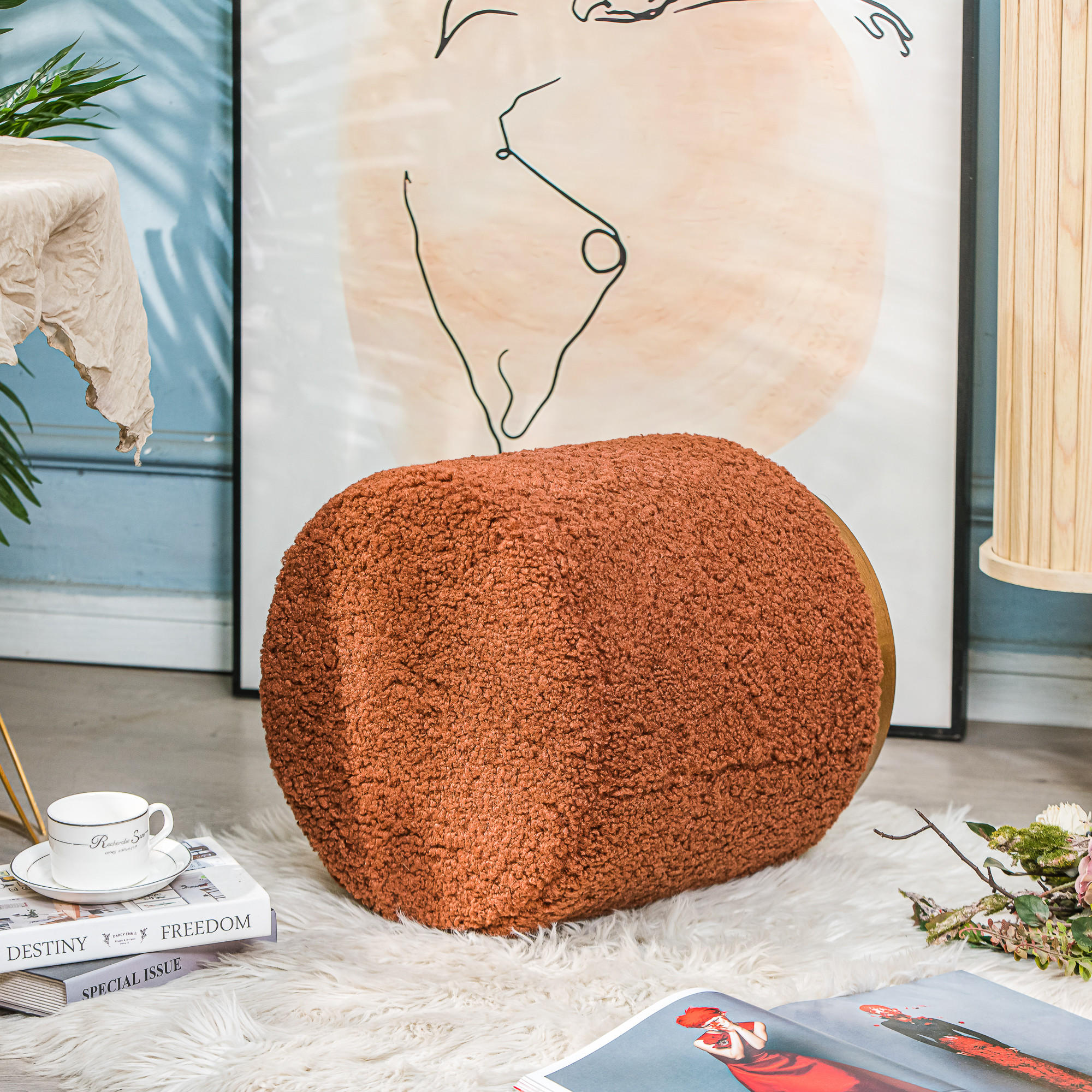 Thumbnail - Nordlys Pouf, Rot, Textil, 35x42x35 cm, Wohnzimmer, Hocker, Poufs