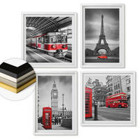 WANDBILDER 4er-Set - 50x50 cm & 40x60 cm Weißer Rahmen - Rote Busse in der Stadt - Weiß, Kunststoff (50/50cm) - ArtPrintCave