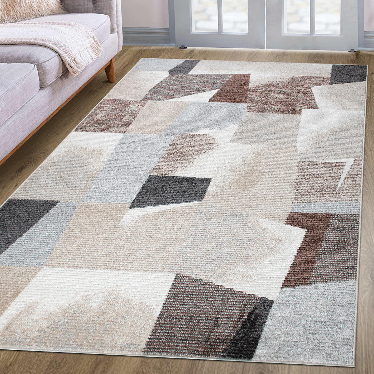 TEPPICH Harmonia Patchwork Design Hoch-Tief-Effekt mehrfarbig 60 x 110 cm - Beige/Creme, Kunststoff/Textil (60/110cm) - oKu-Tex