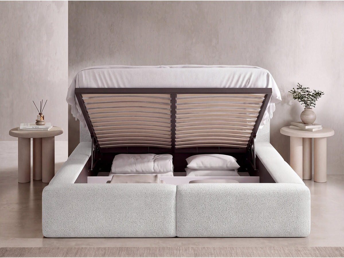 POLSTERBETT Duo mit Bettkasten, Lattenrost & gepolsterten Füßen in Creme Chenille 120x200 cm - biela/krémová, kov/textil (120/200cm) - WFL GROUP