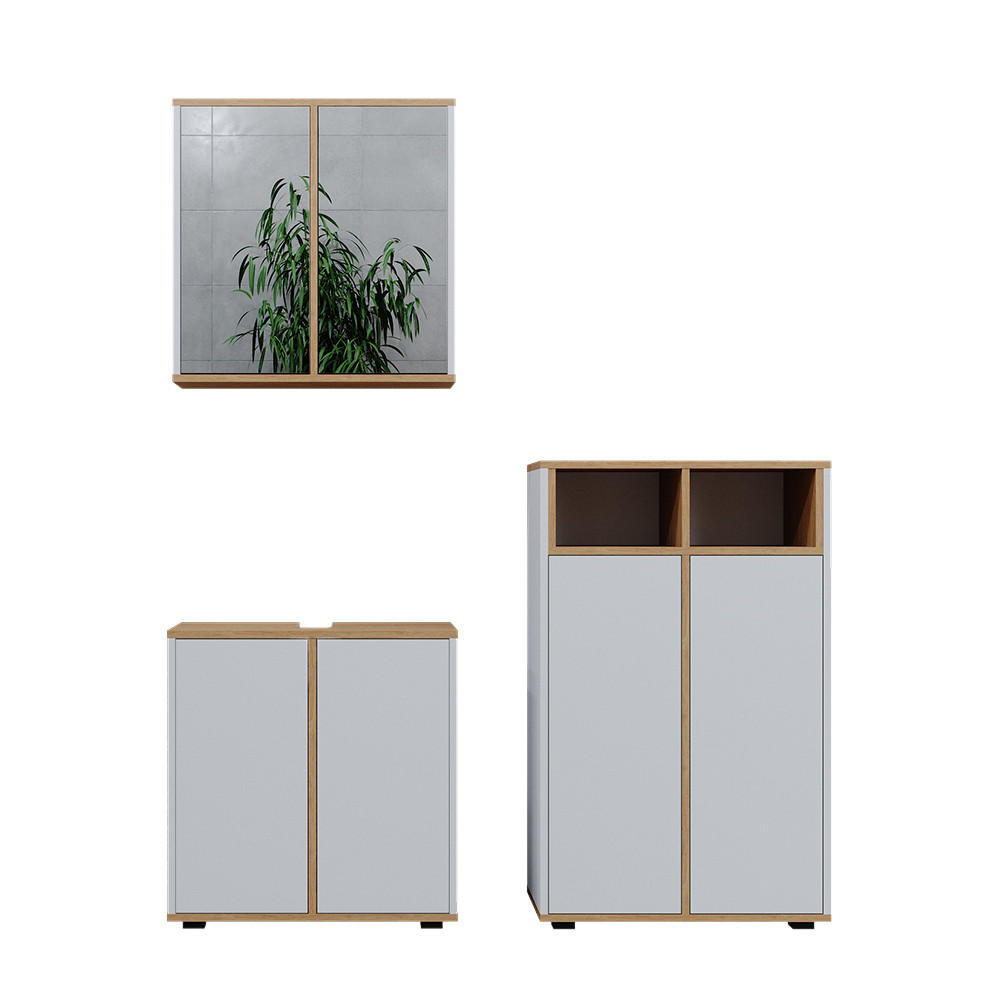 SET MOBILIER BAIE Didi, Alb/Stejar artizanal, 3 piese