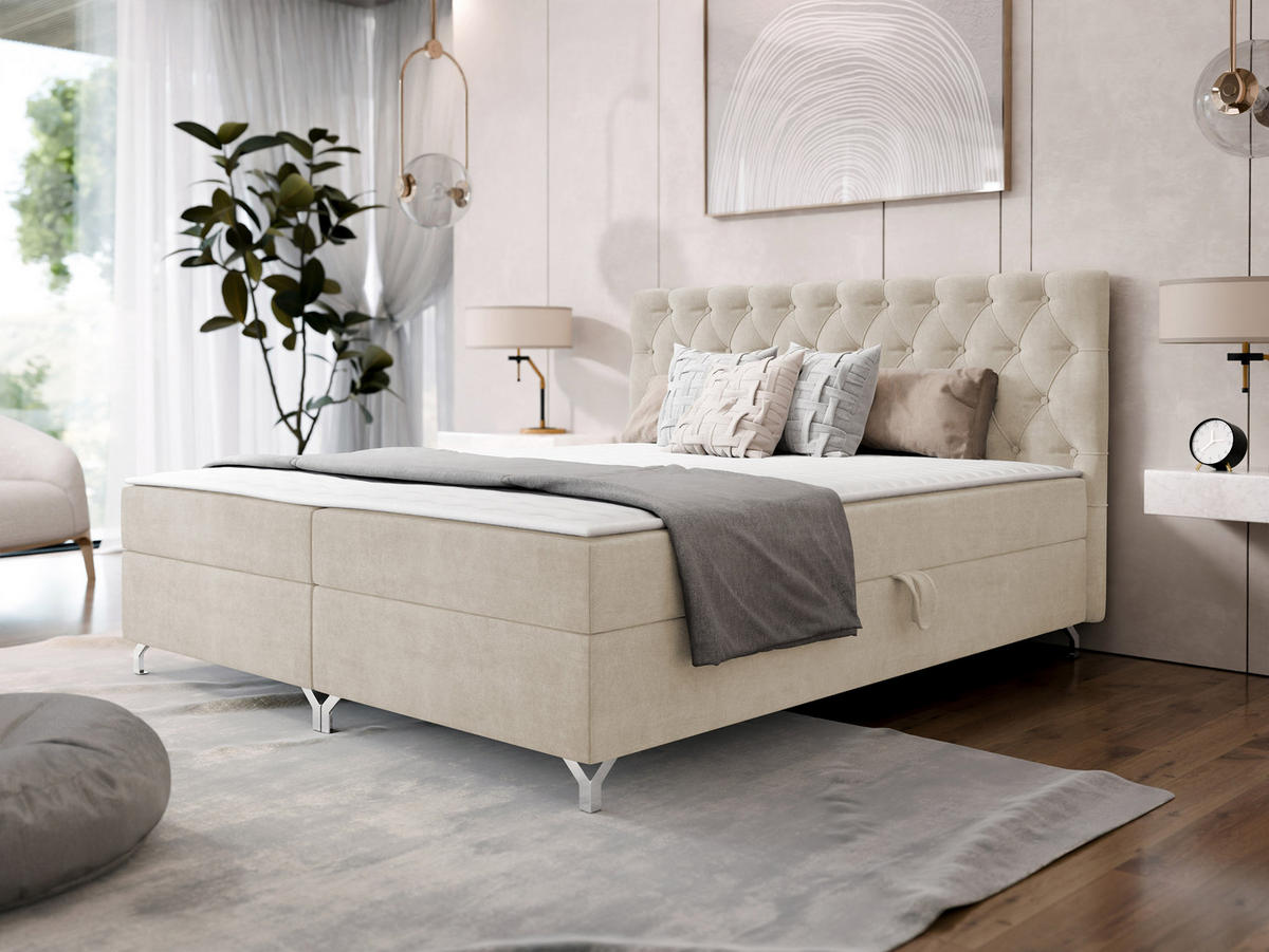 BOXBETT Chester 2 - Silberfarben/Naturfarben, Holz/Textil (160/200cm) - MIRJAN24