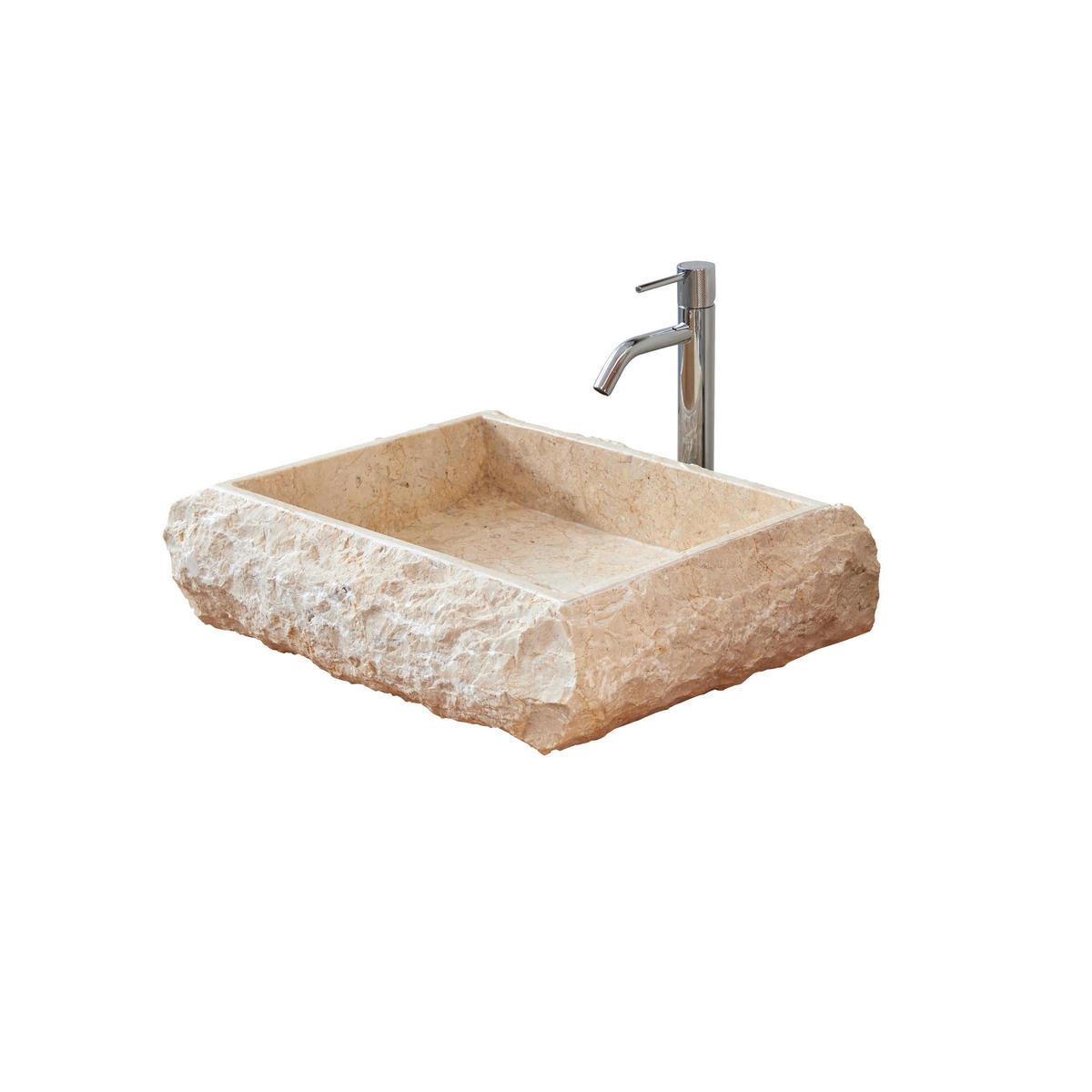 WASCHBECKEN Scrula Slim Beige aus Marmor - Beige, Stein (50/13/40cm) - Tikamoon