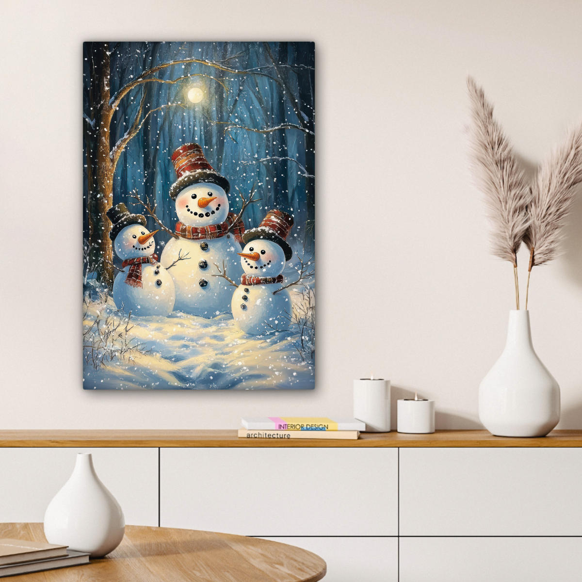LEINWANDBILD Schneemann - Schnee - Winter - Wald 60x90 cm - Hellblau, Textil (60/90cm) - MuchoWow