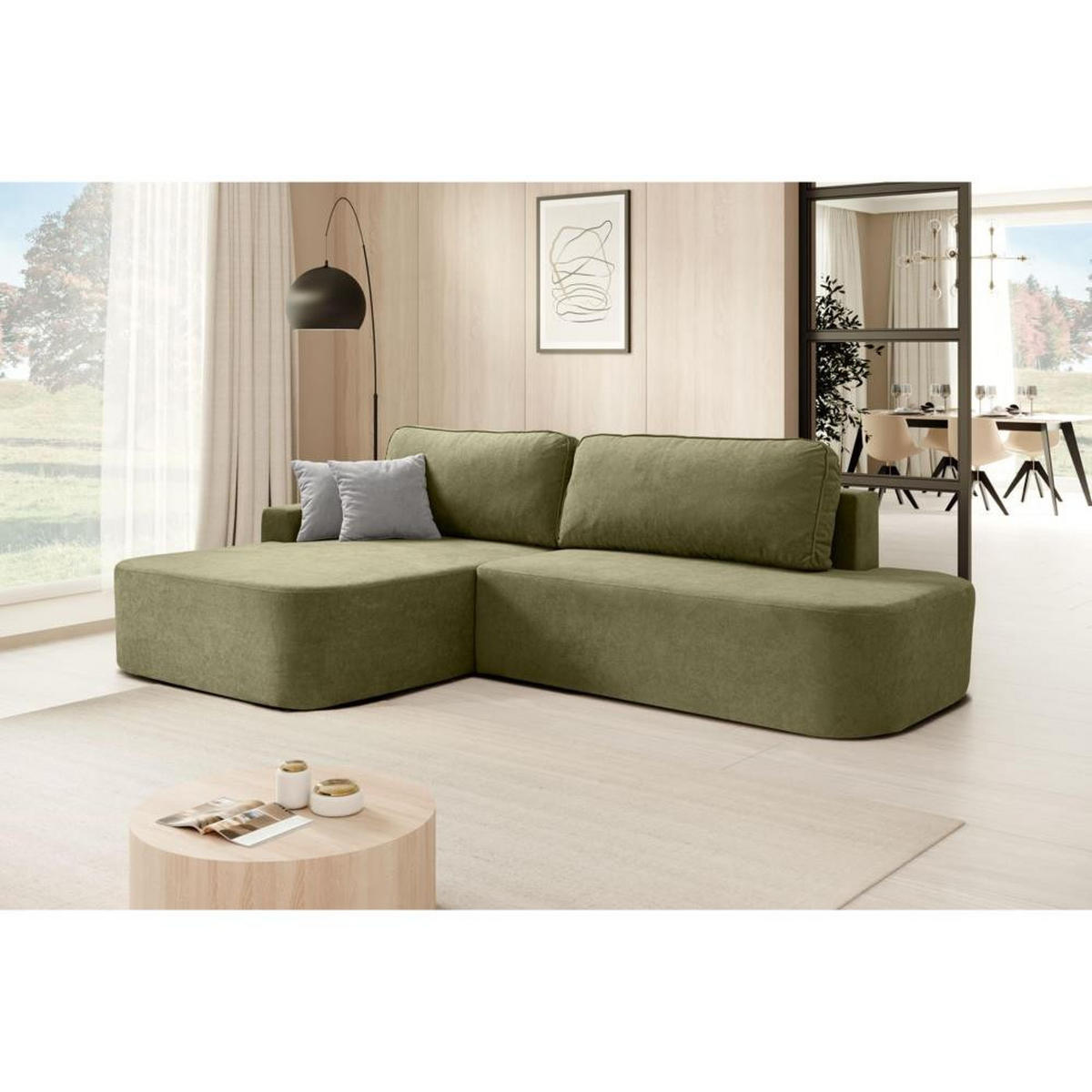 ECKSCHLAFSOFA Gavi grün velours links - Grün, Textil (269/171cm) - Beautysofa