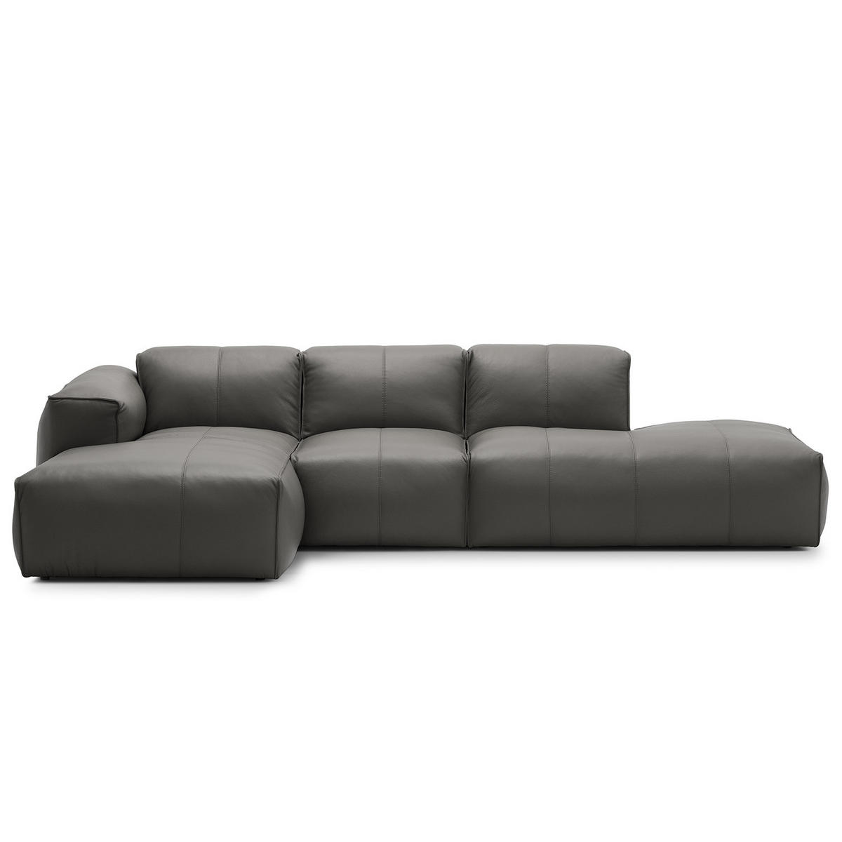 ECKSOFA mit Chaiselongue - Schwarz/Grau, Leder/Kunststoff (290/173cm) - home24
