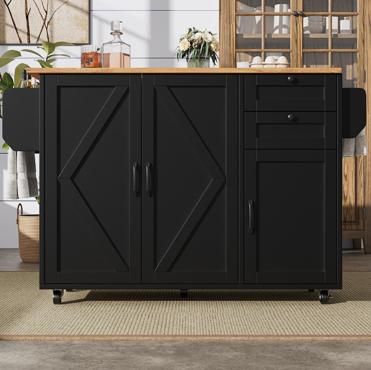KÜCHENINSEL mit Klapptisch 120 cm Black - Schwarz, Holz (43.2/92/120cm) - Beauniv