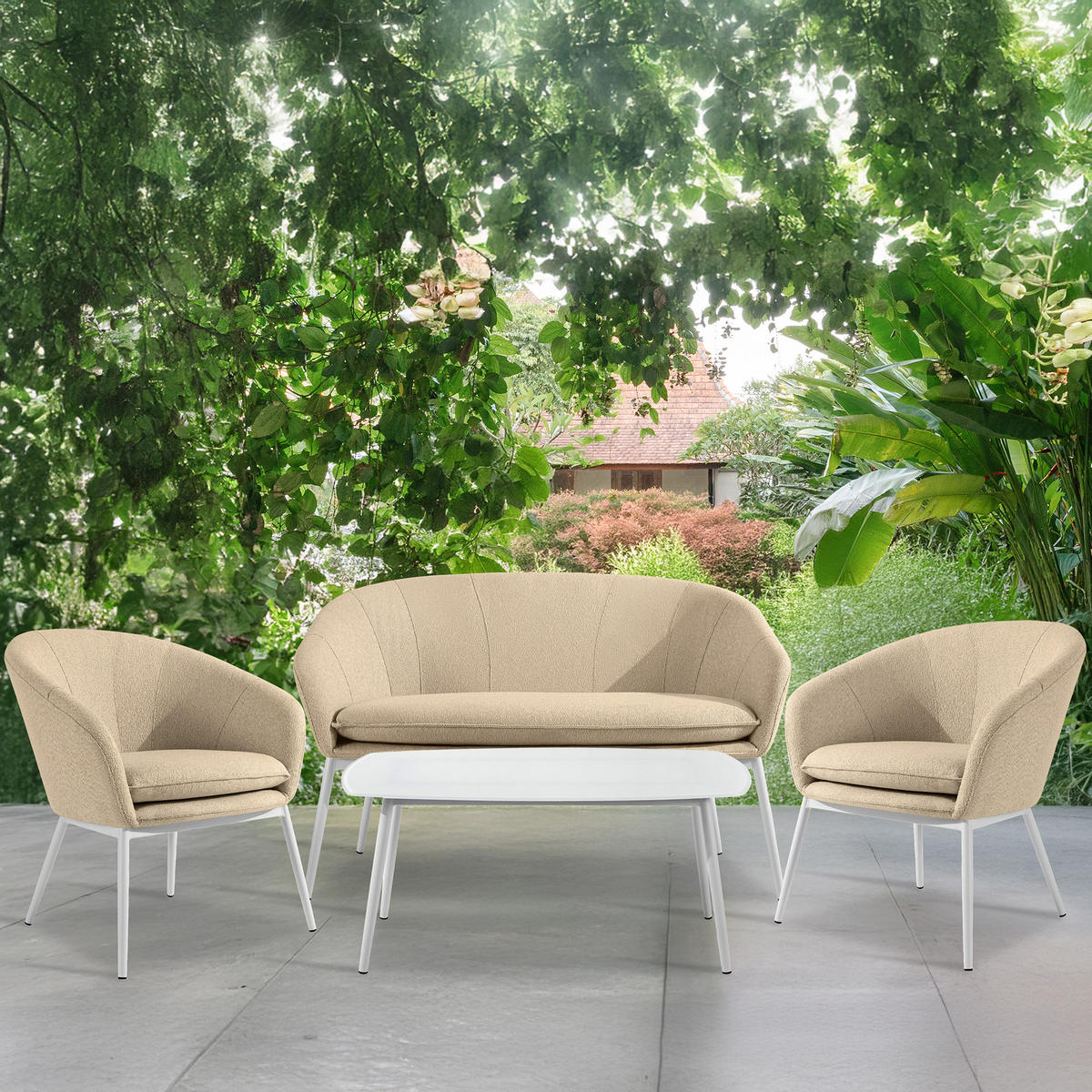 GARTENMÖBELSET SOLIS Gartenlounge-Set, creme/weiß - Creme, Textil/Metall - KONSIMO®