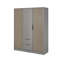 KLEIDERSCHRANK Nelly Grau, Artisan Eiche Lamellen, Schrank Dreitürige, Garderobe mit Schubladen - Grau, Holzwerkstoff (155/200/51cm) - Bettso
