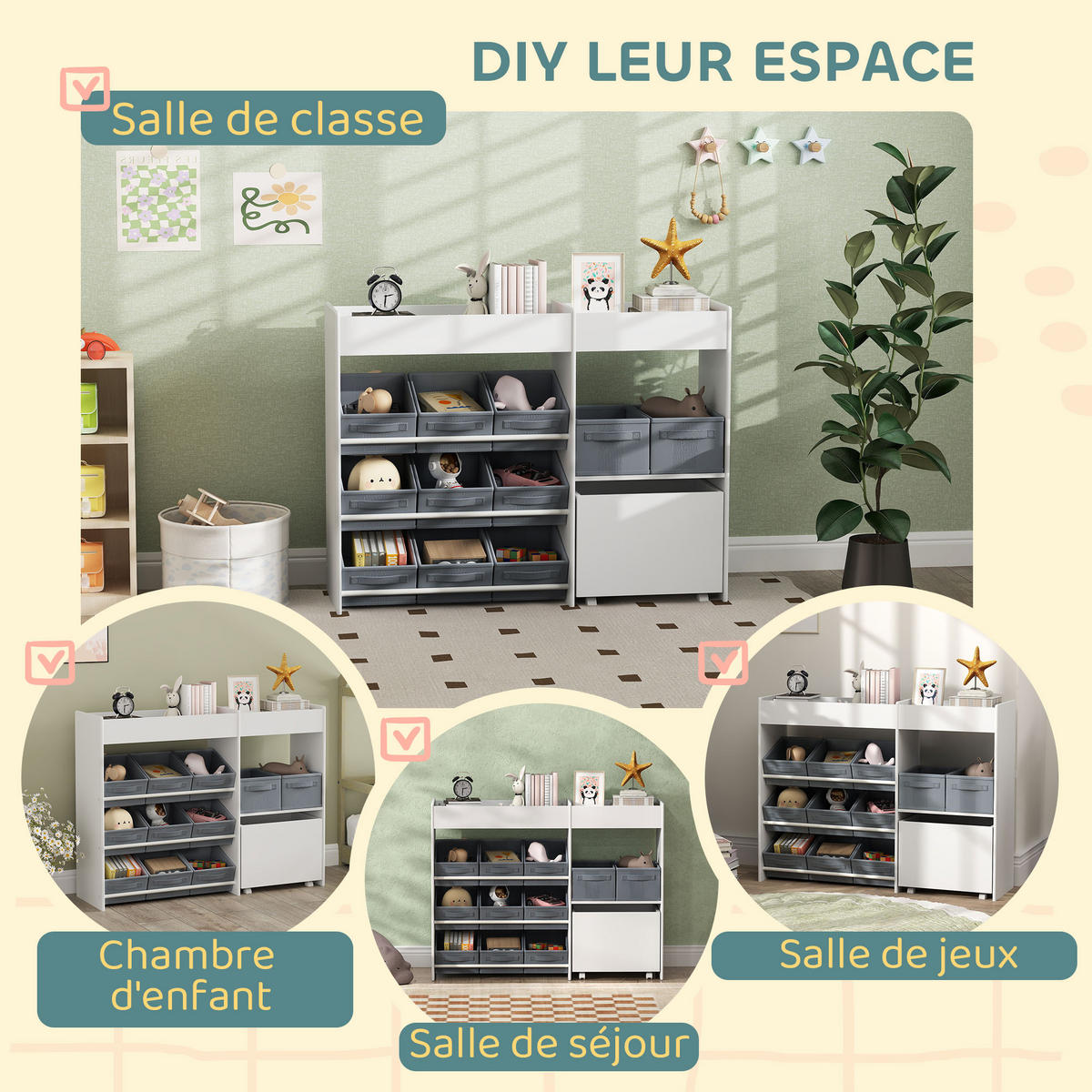 KINDERREGAL DE-17251 11 Aufbewahrungsboxen & Schrankfach Weiß - Weiß, Naturmaterialien (105/80/30cm) - ComfortXL