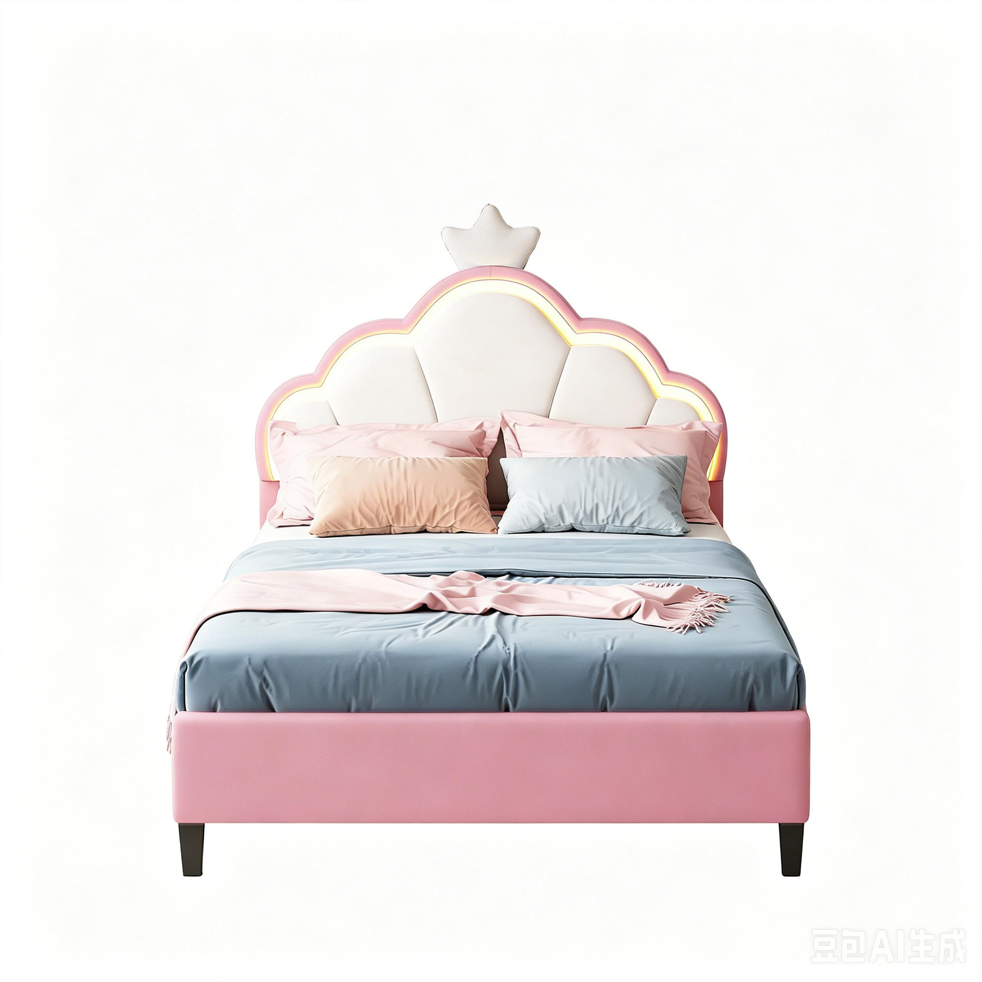 POLSTERBETT 90x200, Kinderbett mit Kopfteil und Lattenrost, LED, Samt, Rosa - Rosa, Holz/Textil (90/200cm) - GENKI LIVING