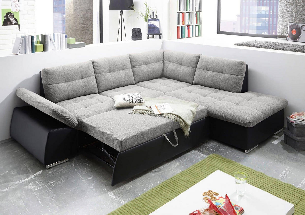 ECKSOFA mit Schlaffunktion, Armlehnfunktion und Kopfstützen - Chromfarben/Silberfarben, Textil (219/260cm) - ed exciting design