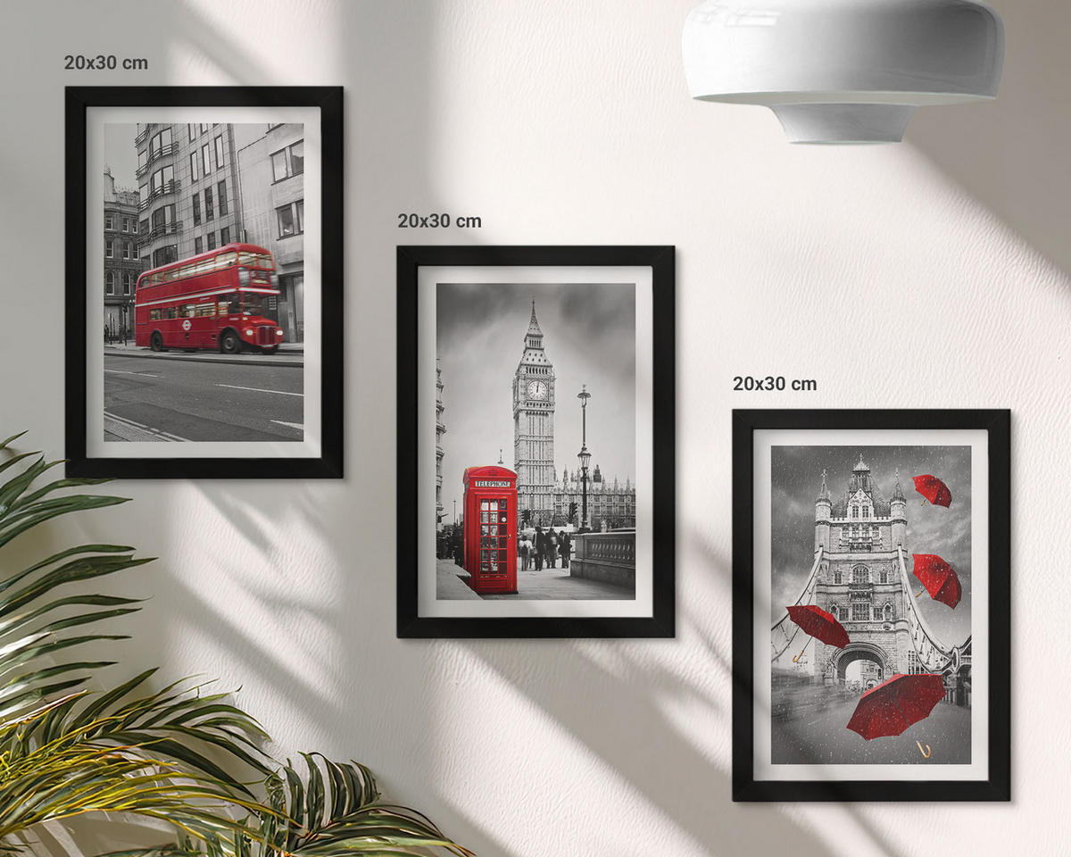 BILDER SET 3er Set - 20x30 cm Schwarzer Rahmen - Red Accents London - Schwarz, Kunststoff (20/30cm) - TULUP