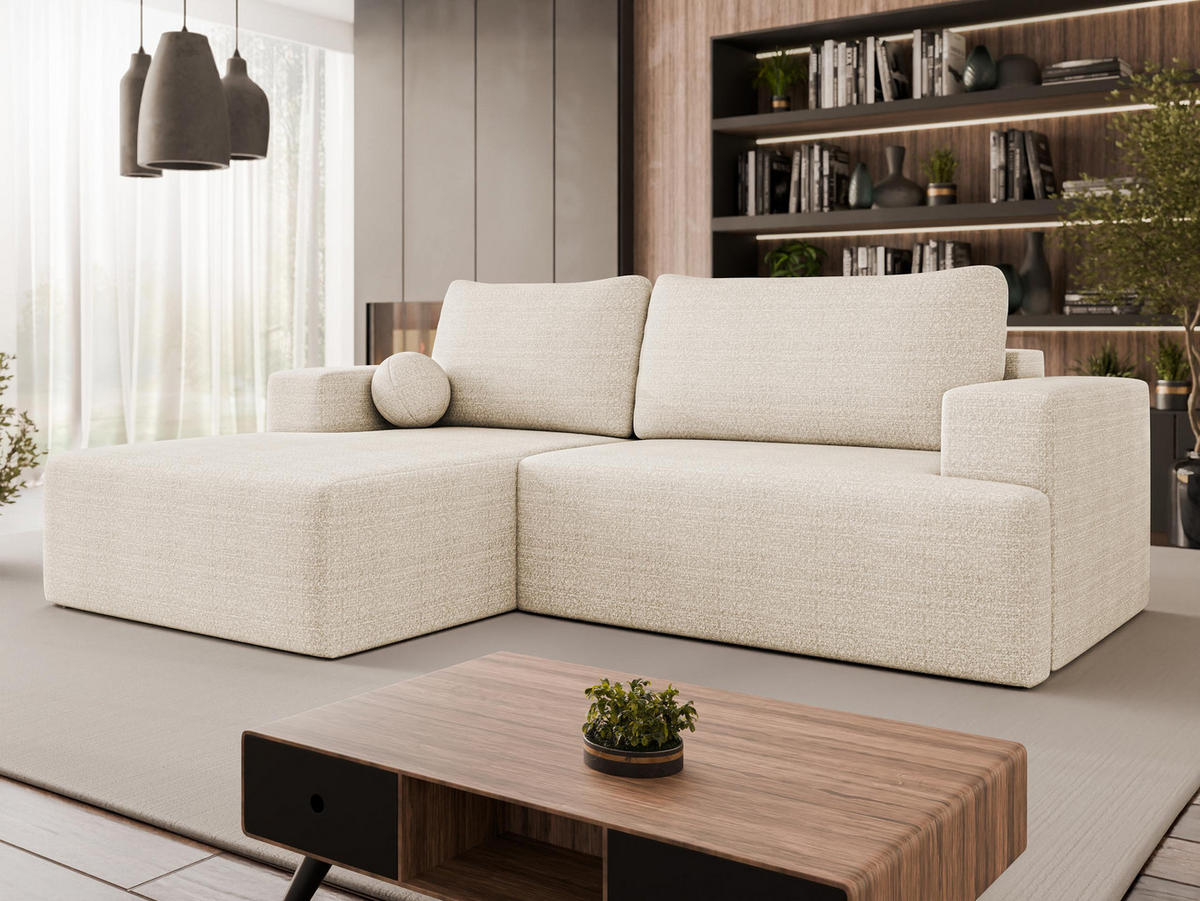 ECKSOFA Mivo, Seite: Links - Sandfarben/Schwarz, Holz/Kunststoff (266/163cm) - MIRJAN24
