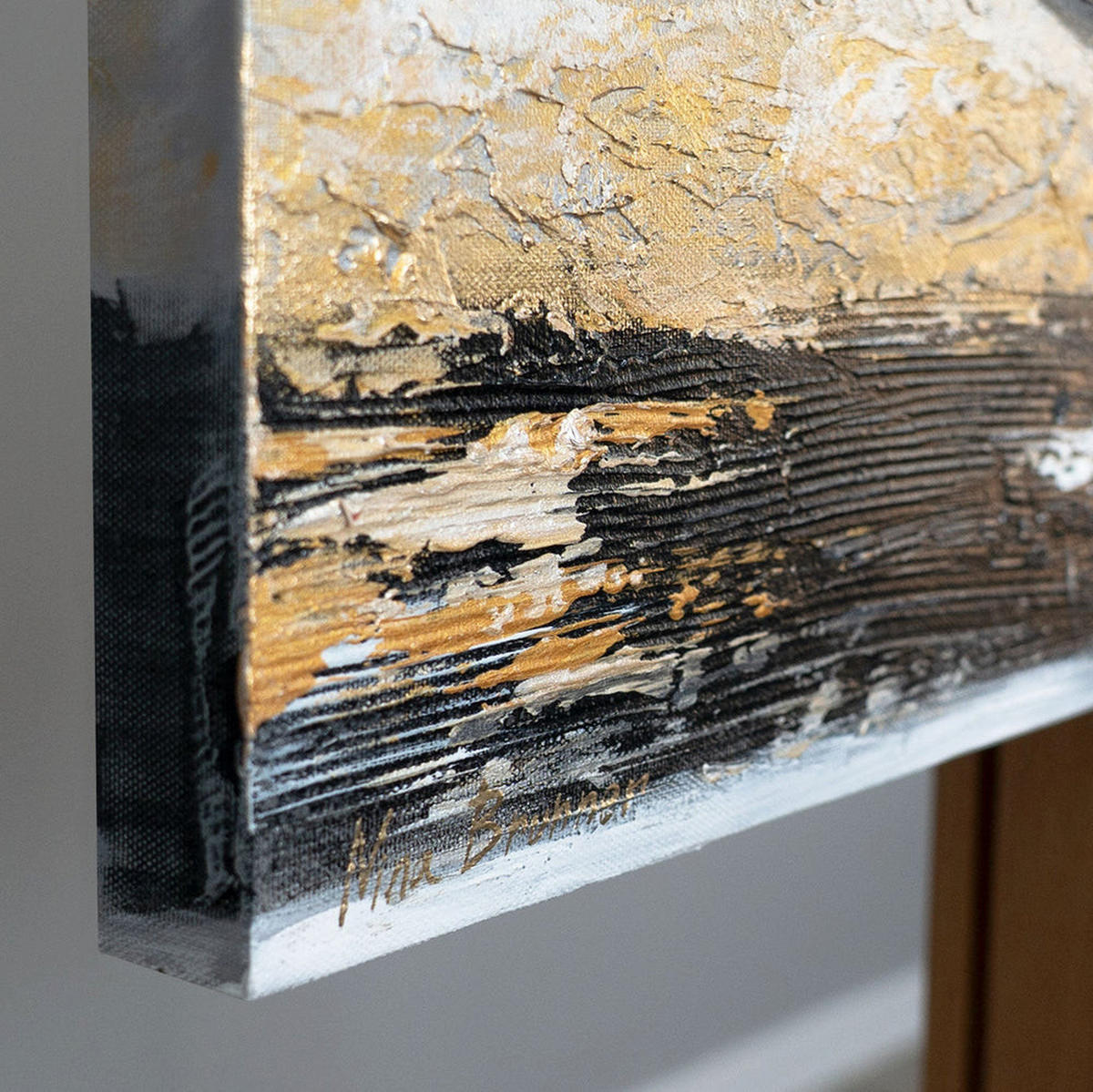 GEMÄLDE Goldene Feder auf Keilrahmen 115x50 cm - Schwarz, Holz (115/50cm) - YS-art gallery