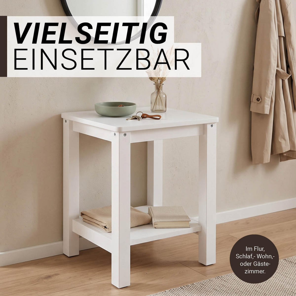 NACHTTISCH Kiefer weiß 47/38/32 cm - Weiß, Holz (38/47/32cm) - Homestyle4u