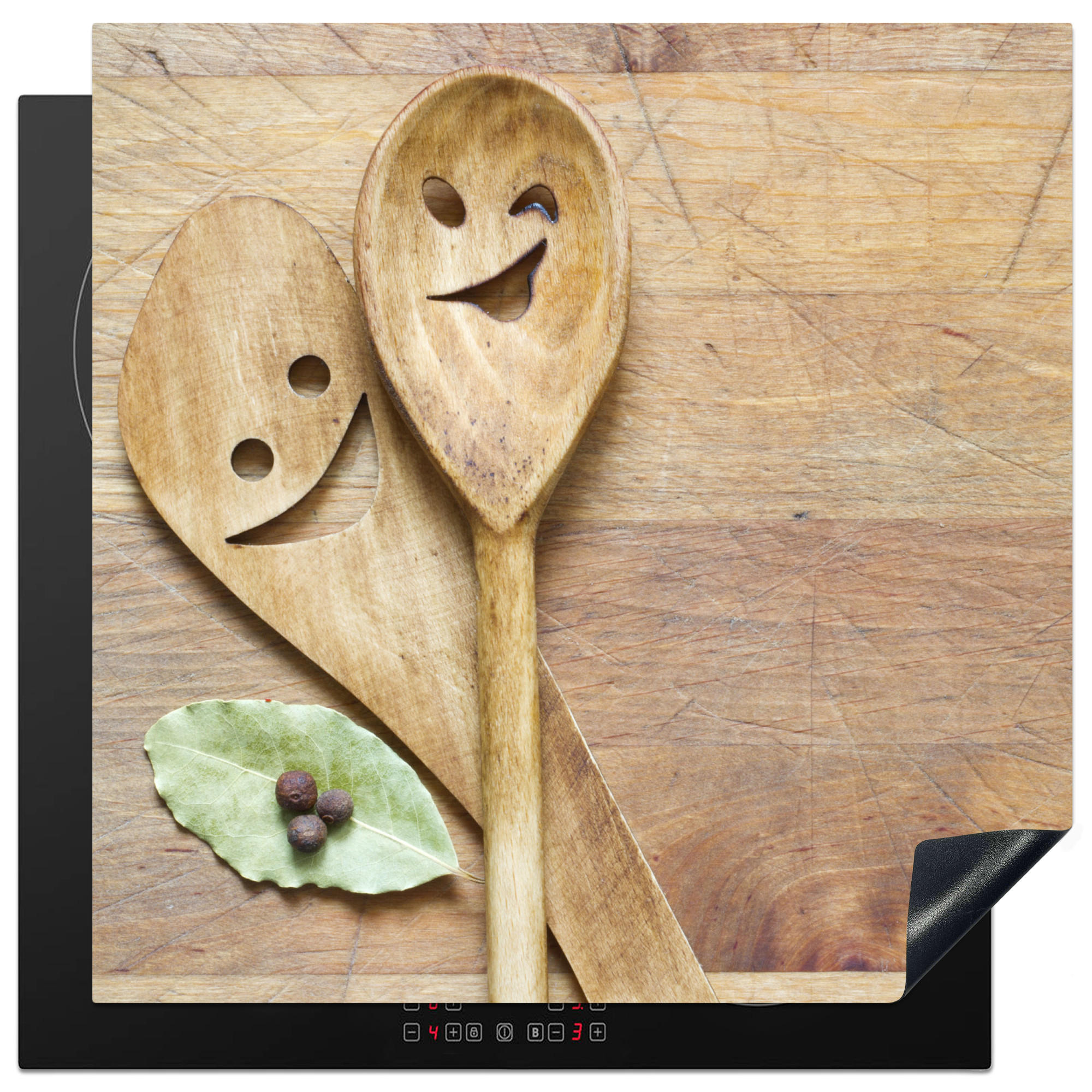 HERDABDECKPLATTE Holz - Löffel - Braun - Smiley 78x78 cm - Hellbraun, Kunststoff (78/0.2/78cm) - MuchoWow